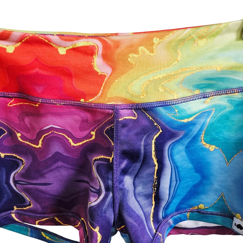 Wodbottom Size XL CrossFit Shortie Shorts Rainbow Marble Print Micro Gym Workout - Picture 2 of 4